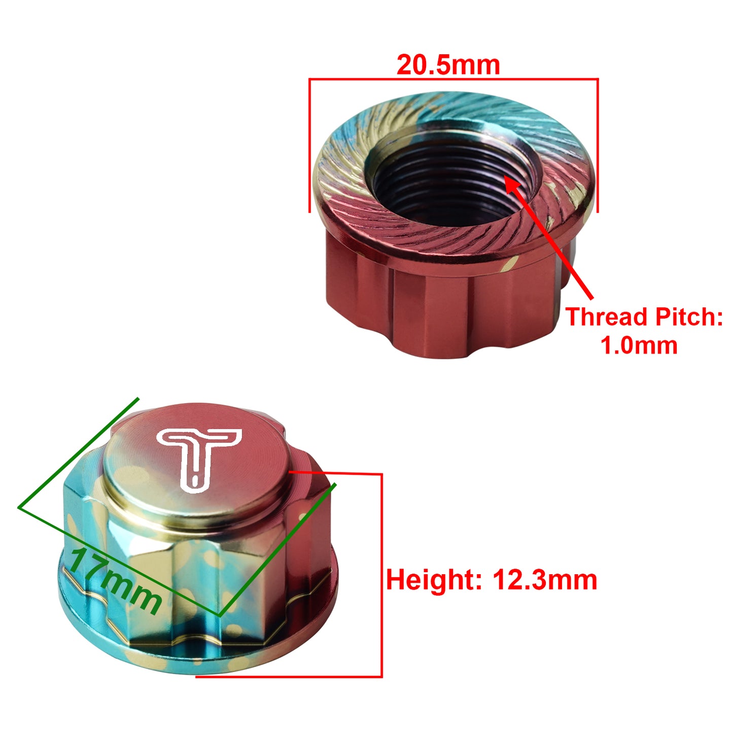 TCRC 4PCS Splash Anodizing Aluminum 17mm Hex Wheel Nut Center Cap for 1/10 1/8 RC Car Monster Truck(1.0mm Thread Pitch)