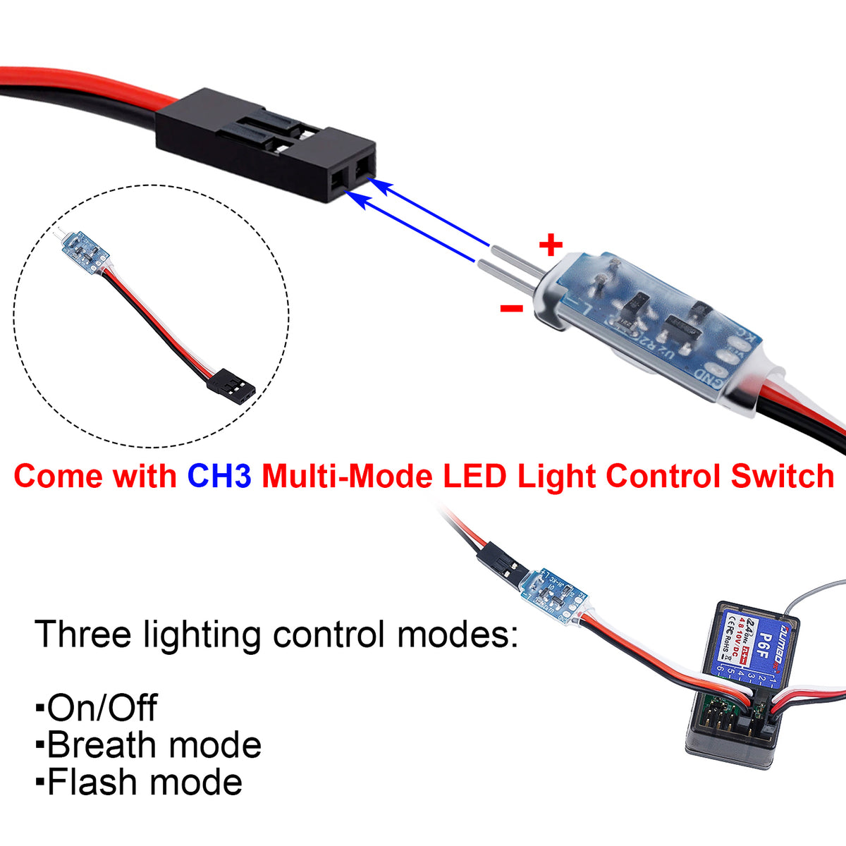 TCRC Aluminum RC Light Bar 20 LED 100mm Roof Light with CH3 Light Control Switch Kit