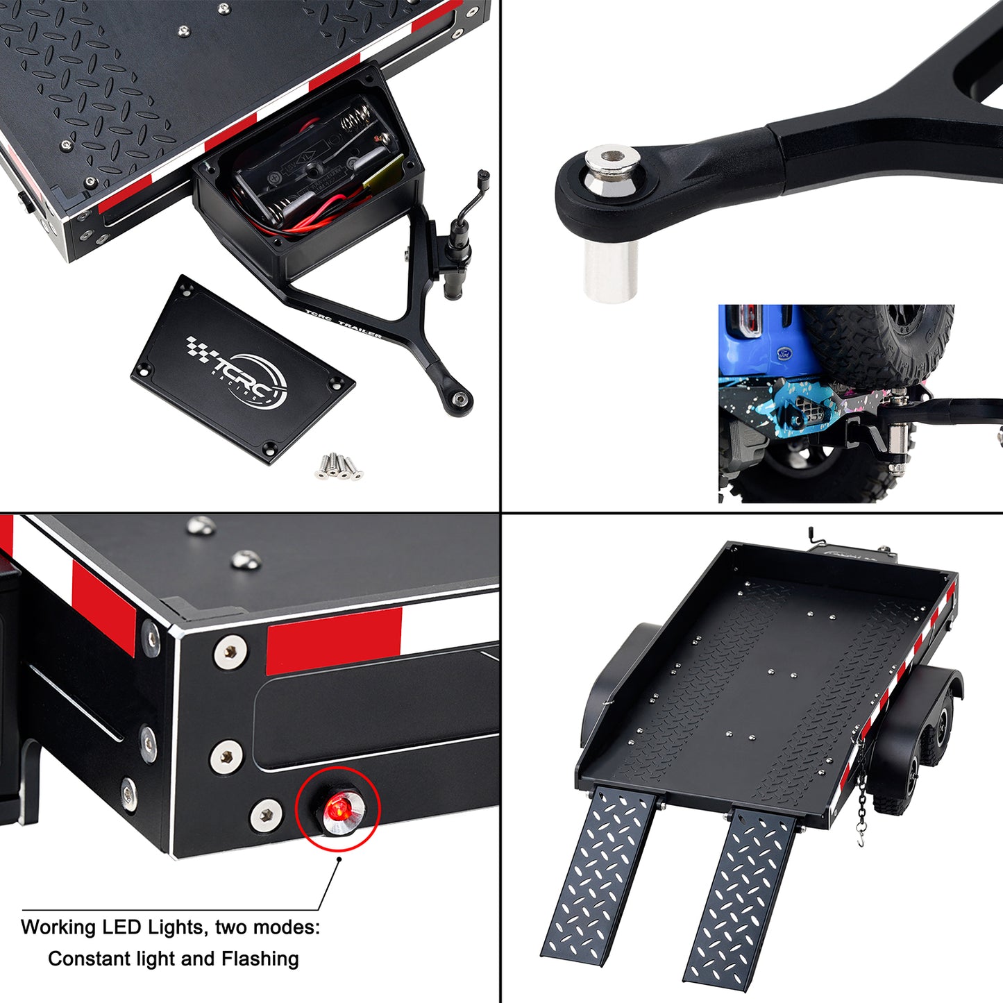 TCRC Full Metal Truck Trailer with Simulated Reflective Stickers For 1/16 1/18 1/24 RC Crawler Car
