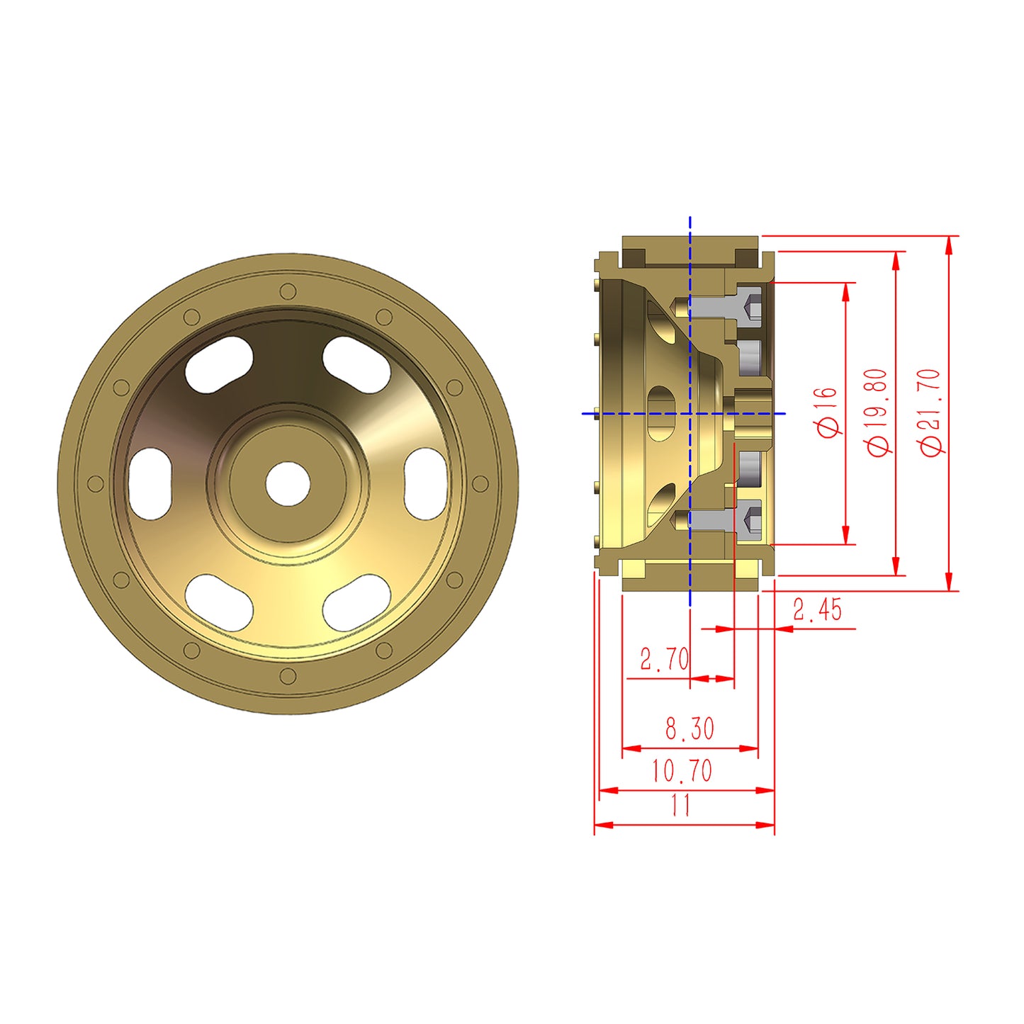 TCRC Deep Dish Brass 0.7inch Beadlock Wheels Hubs for 1/30 Axial SCX30 RC Crawler Car Upgrade