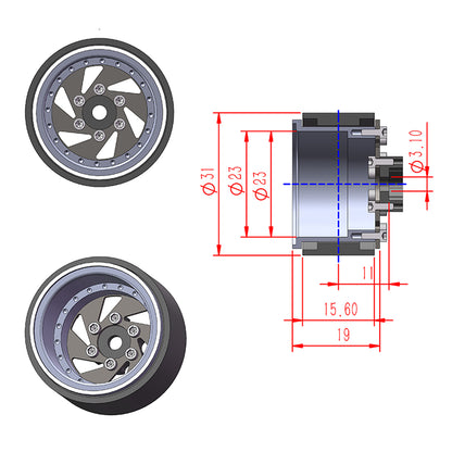 TCRC 4PCS Grade 5 Titanium Wheel Face Aluminum 1.0 Inch Wheels Hubs