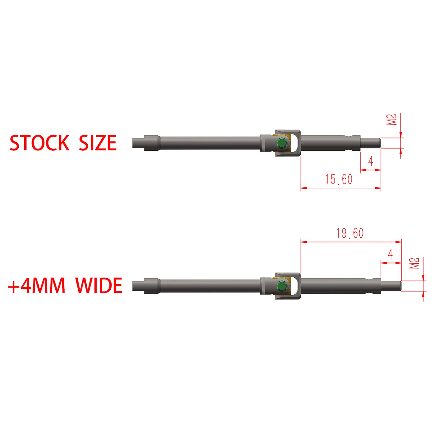 TCRC 2PCS High Steering Angle Universal Grade 5 Titanium U-Joint Axle Shafts +4MM Wide CVD for Axial SCX24 AX24