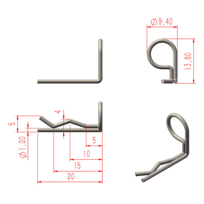 TCRC 120pcs Colorful 90-Degree Angle RC Body Clips Bent Springy Pins(2 sizes-Pack)