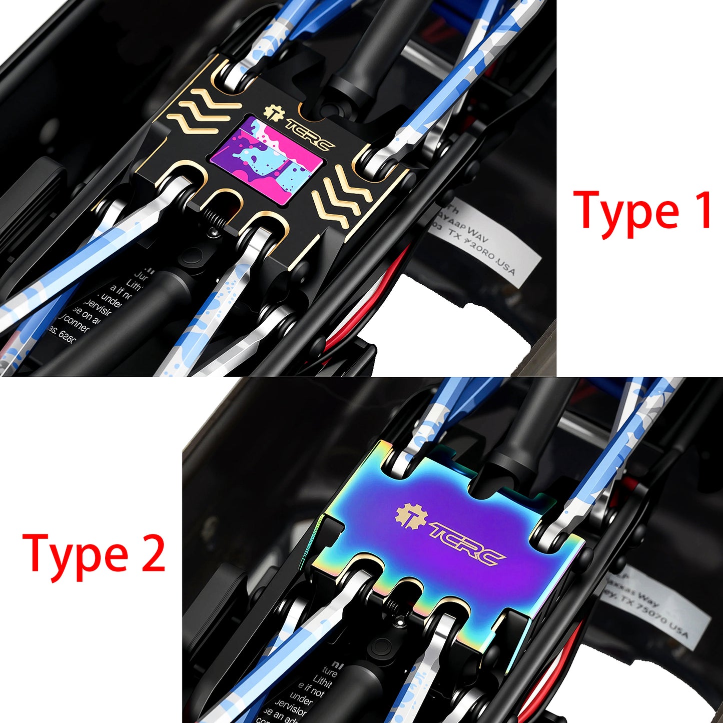TCRC Brass High Precision CNC Machined Skid Plate with Colorful Stainless Steel Protection Plate for 1/18 TRX4M Defender Bronco F-150 High Trail Crawler Truck