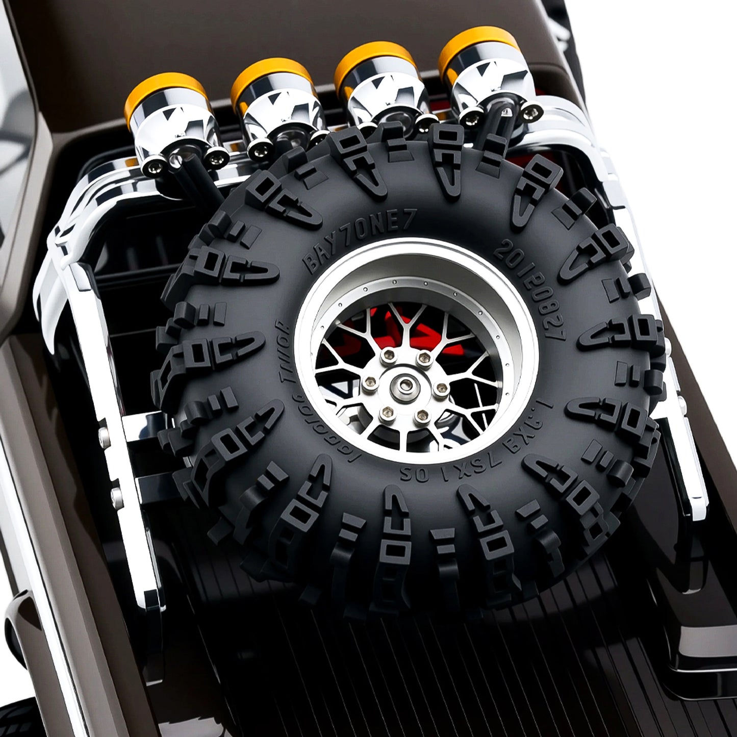 TCRC Aluminum Bed Rack & Spare Tire Carrier with Roof LED Lights (4) for 1/18 TRX4M F-150 High Trail Crawler Truck