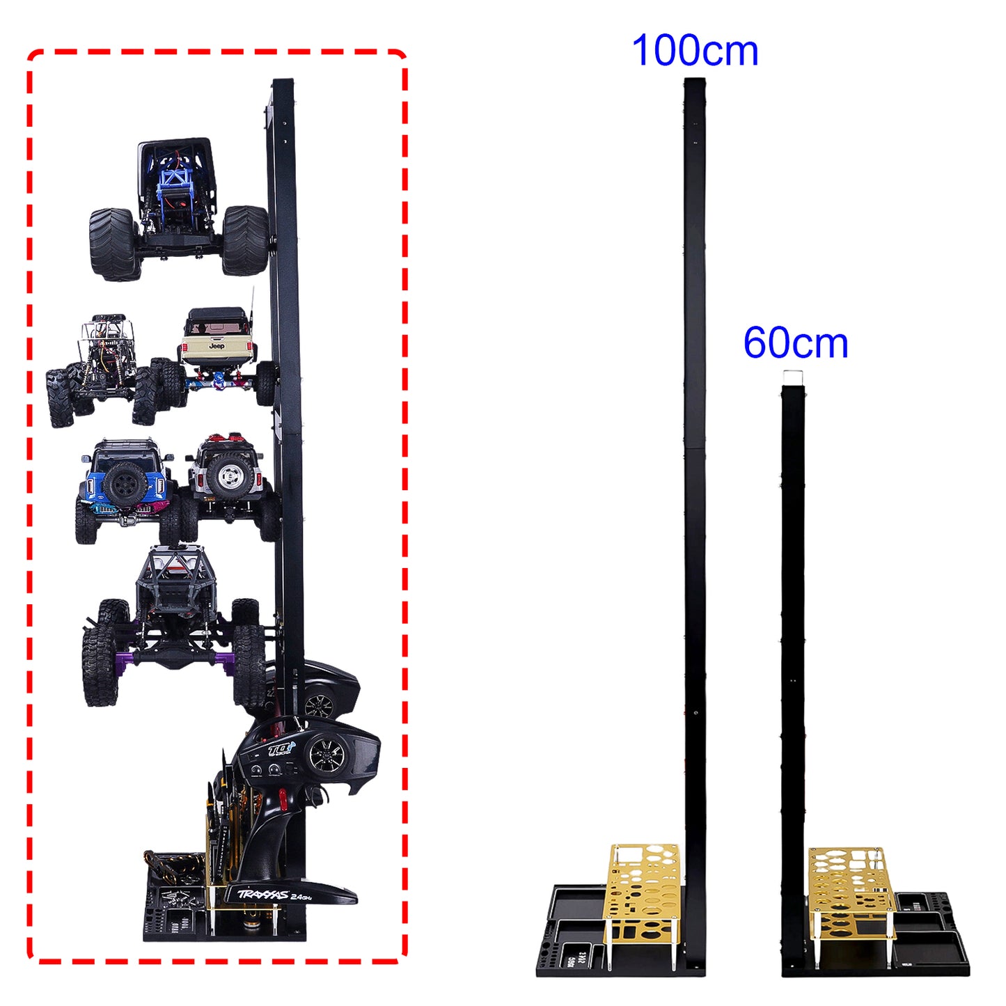 TCRC Heavy Multi-functional RC Car Desktop Display Stand Adjustable Height 60-100cm for 1/32 1/30 1/24 1/18 1/10 Scale Crawler Cars