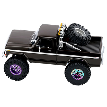 TCRC Aluminum Bed Rack & Spare Tire Carrier with Roof LED Lights (4) for 1/18 TRX4M F-150 High Trail Crawler Truck