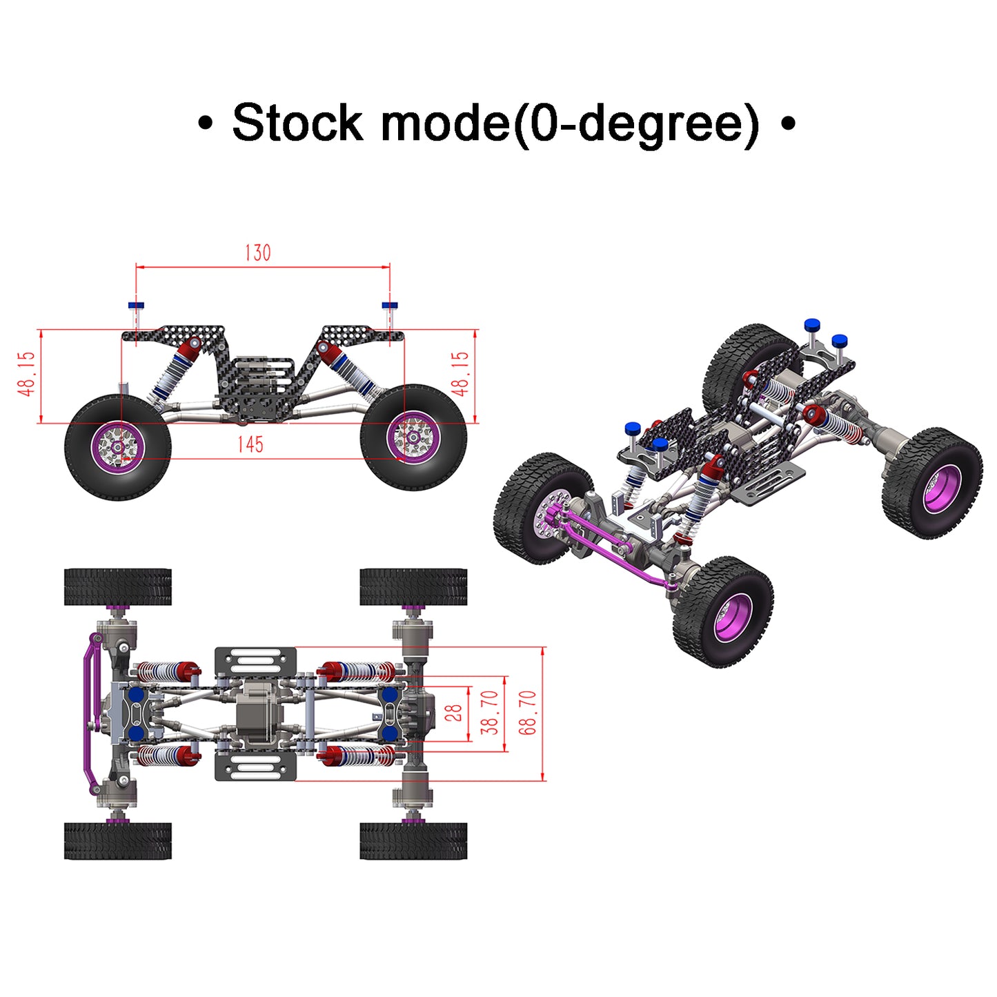 Blue Forged Carbon Fiber LCG Chassis Kit High Gloss Frame Rail for Redcat Ascent-18