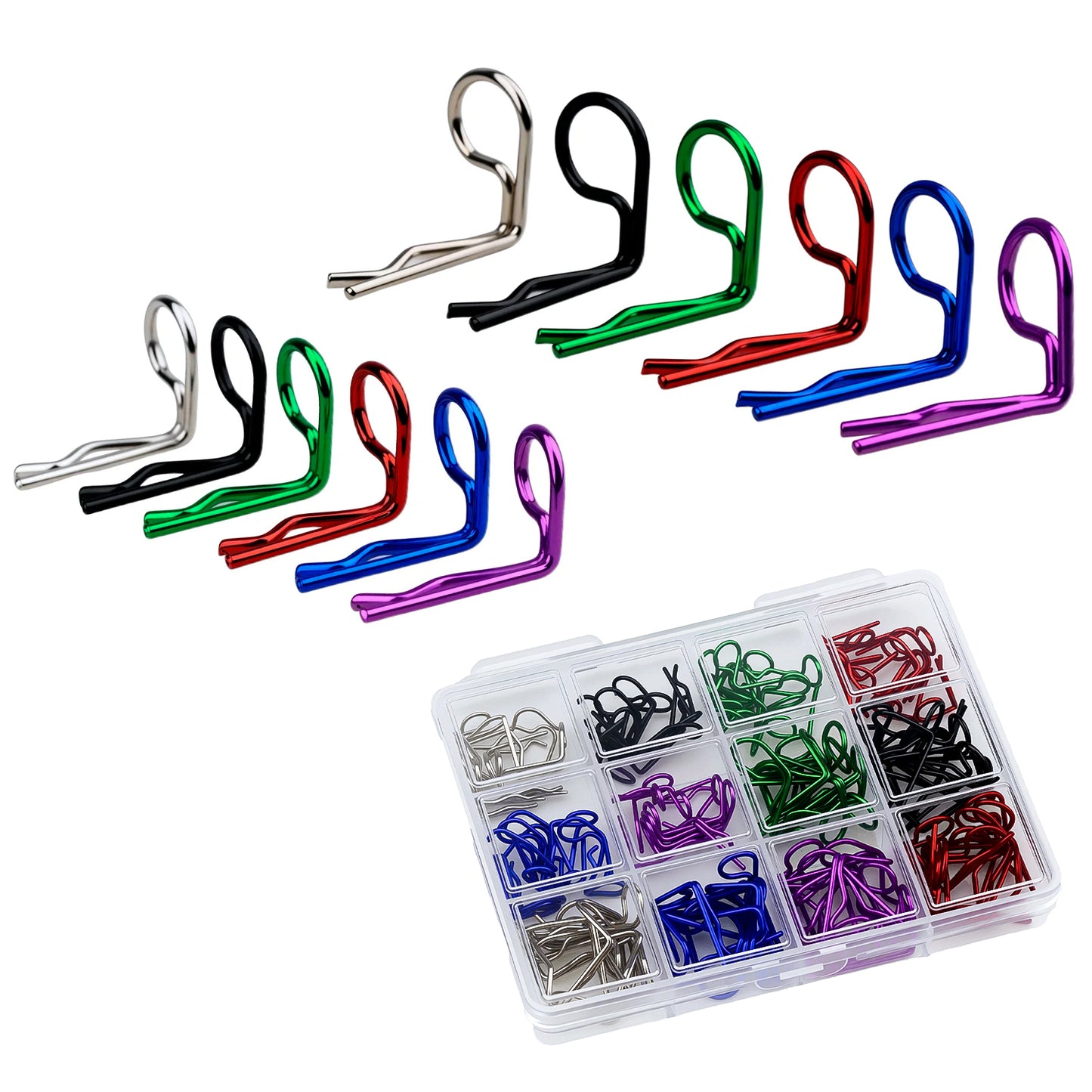 TCRC 120pcs Colorful 90-Degree Angle RC Body Clips Bent Springy Pins(2 sizes-Pack)