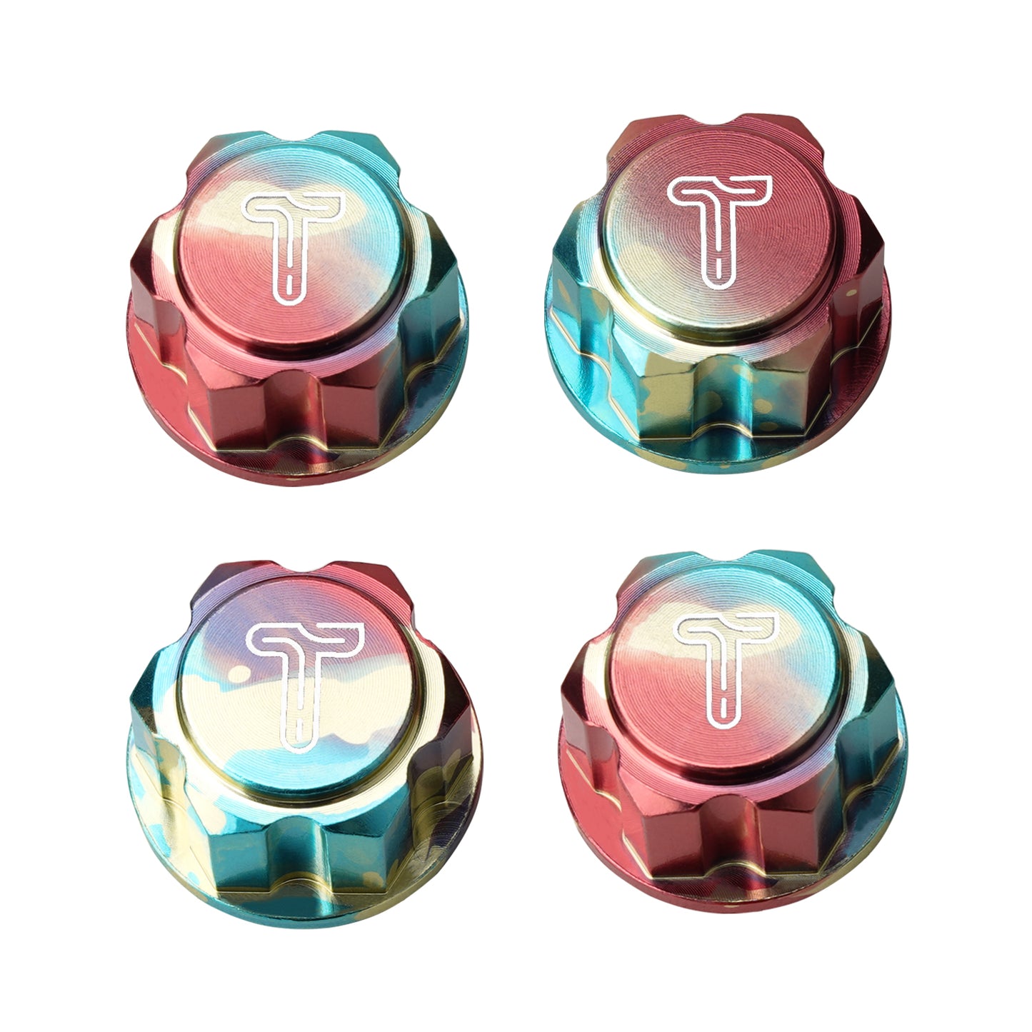 TCRC 4PCS Splash Anodizing Aluminum 17mm Hex Wheel Nut Center Cap for 1/10 1/8 RC Car Monster Truck(1.0mm Thread Pitch)