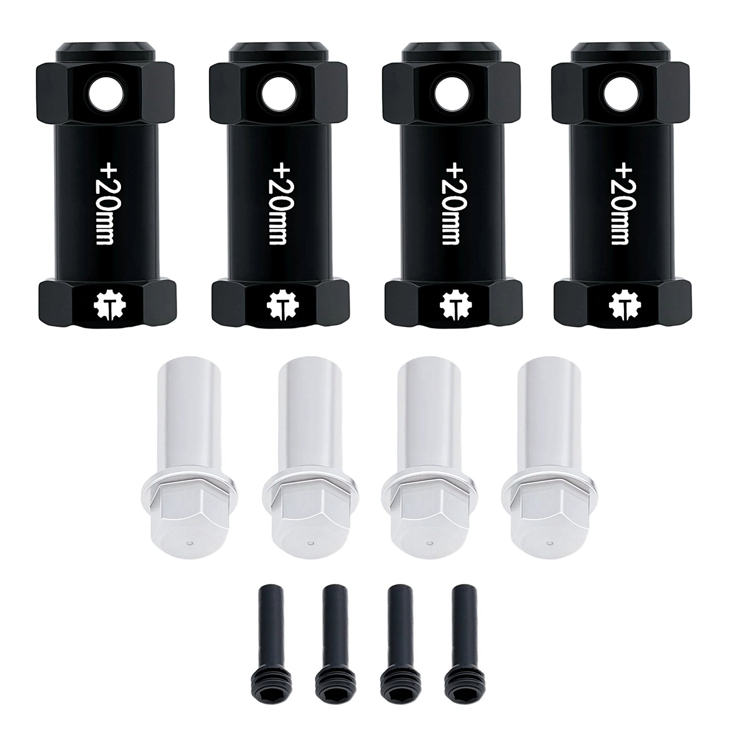 TCRC 4PCS Aluminum 12mm Wheel Hex Hubs 20MM Extension Adapters for Axial 1/8 AXP8 Gilamon Trail Buggy
