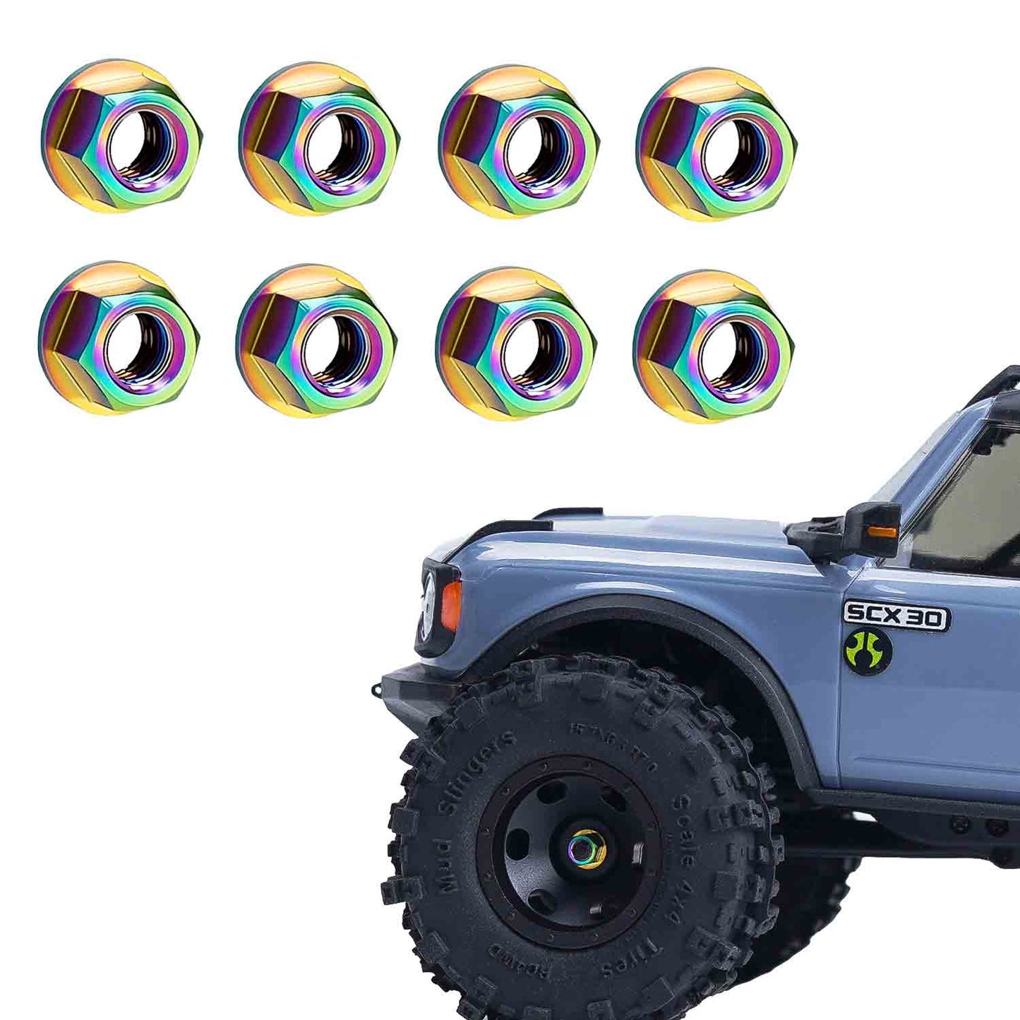 TCRC 8PCS Grade 5 Titanium Precision M2 Wheel Nuts for Axial SCX30 1/30 RC Crawler Car