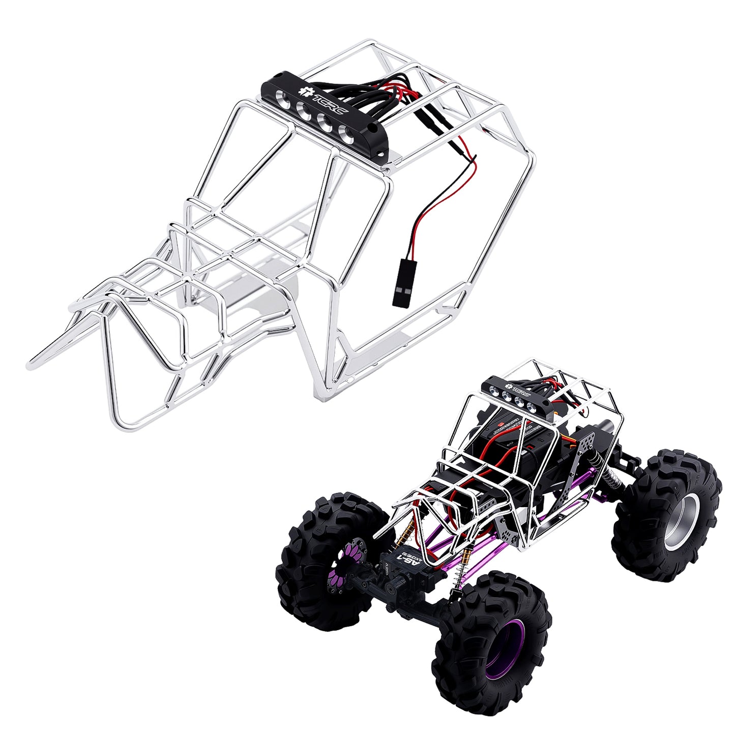 TCRC Metal Roll Cage Body Shell with Aluminum LED Lamp Holder for 1/24 Axial AX24 XC-1
