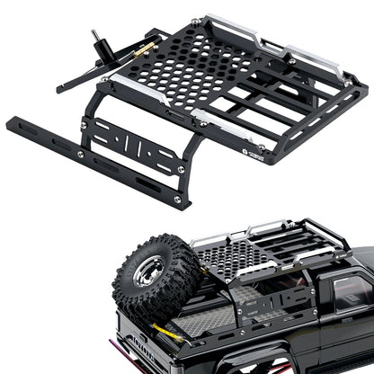 TCRC Aluminum Bed Rack & Spare Tire Carrier & Anti-skid Plate Board with Colored Reflective Luggage Rope Set For HPI Venture18