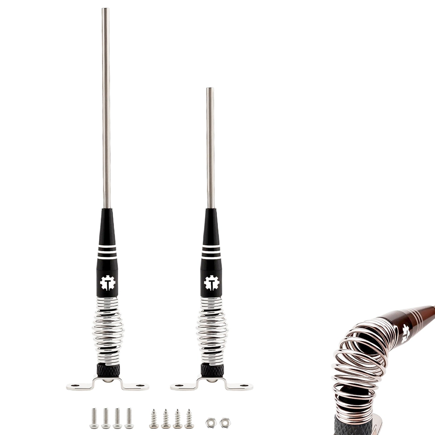 TCRC 80mm&100mm Decorative RC Car Hard Spring Antenna with GR5 Titanium Mast Set for 1/24 1/18 RC Crawler Car