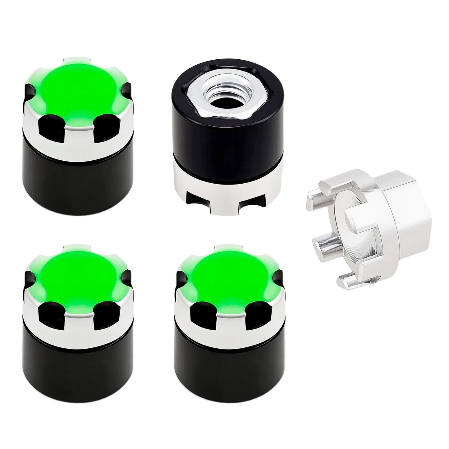 TCRC 4PCS Night Glow Color Fluorescent Green/Yellow Aluminum M4 Nut Wheel Rim Center Cap Manual Locking Hubs