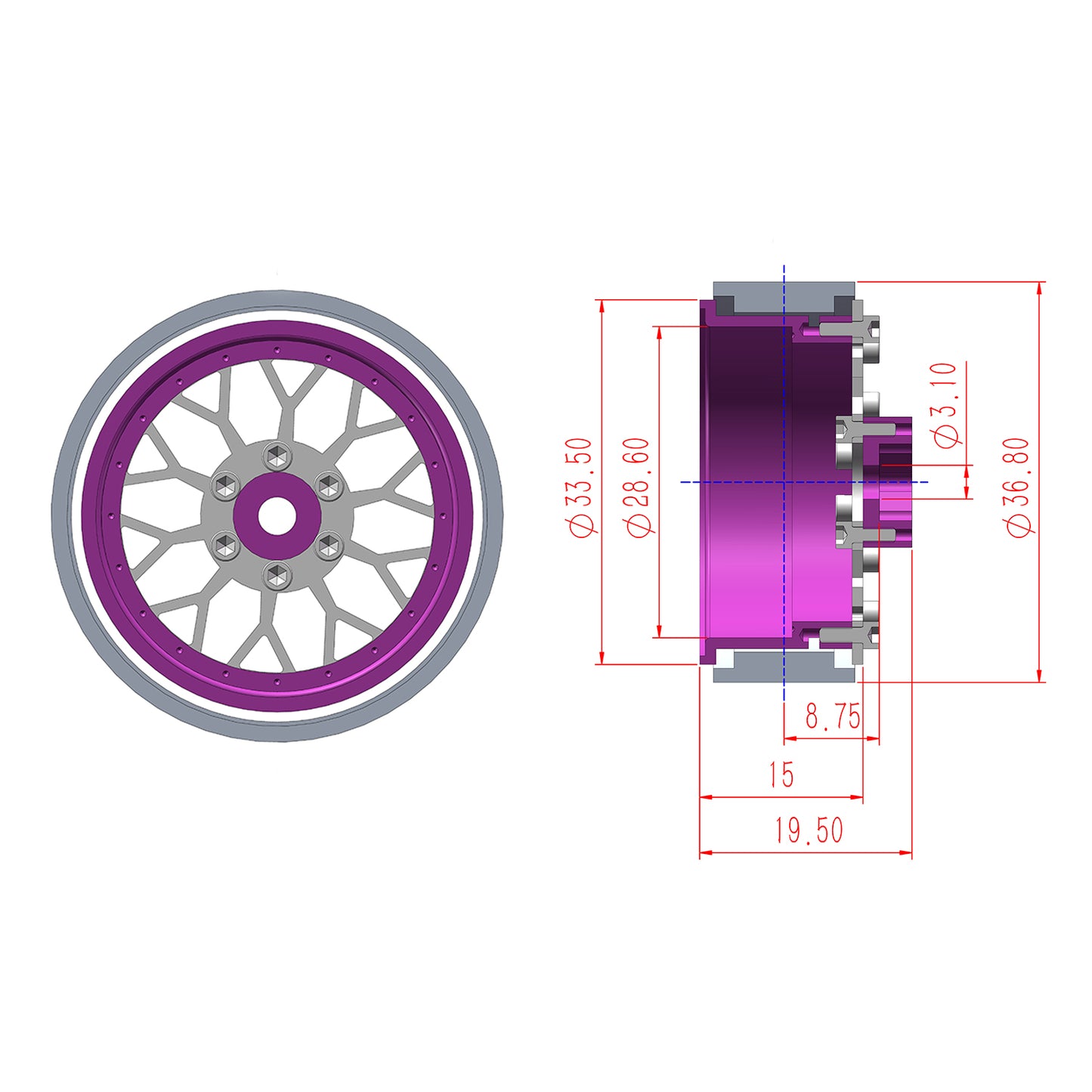 TCRC 4PCS Grade 5 Titanium Wheel Face Aluminum 1.3 Inch Wheels Hubs