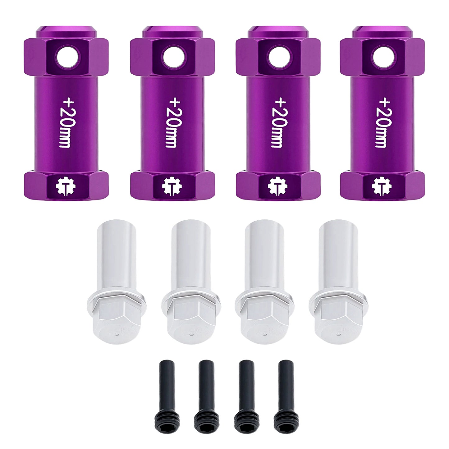 TCRC 4PCS Aluminum 12mm Wheel Hex Hubs 20MM Extension Adapters for Axial 1/8 AXP8 Gilamon Trail Buggy
