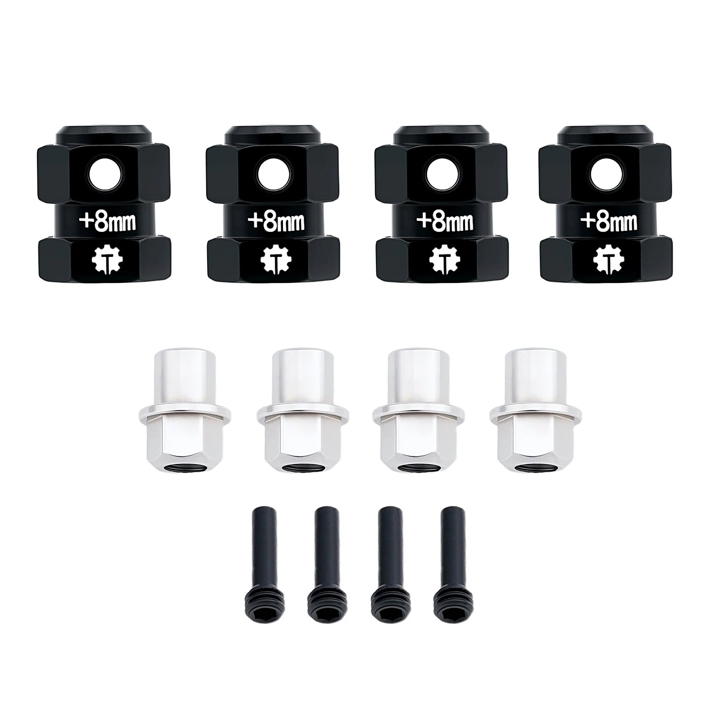 TCRC 4PCS Aluminum 12mm Wheel Hex Hubs 8MM Extension Adapters for Axial 1/8 AXP8 Gilamon Trail Buggy