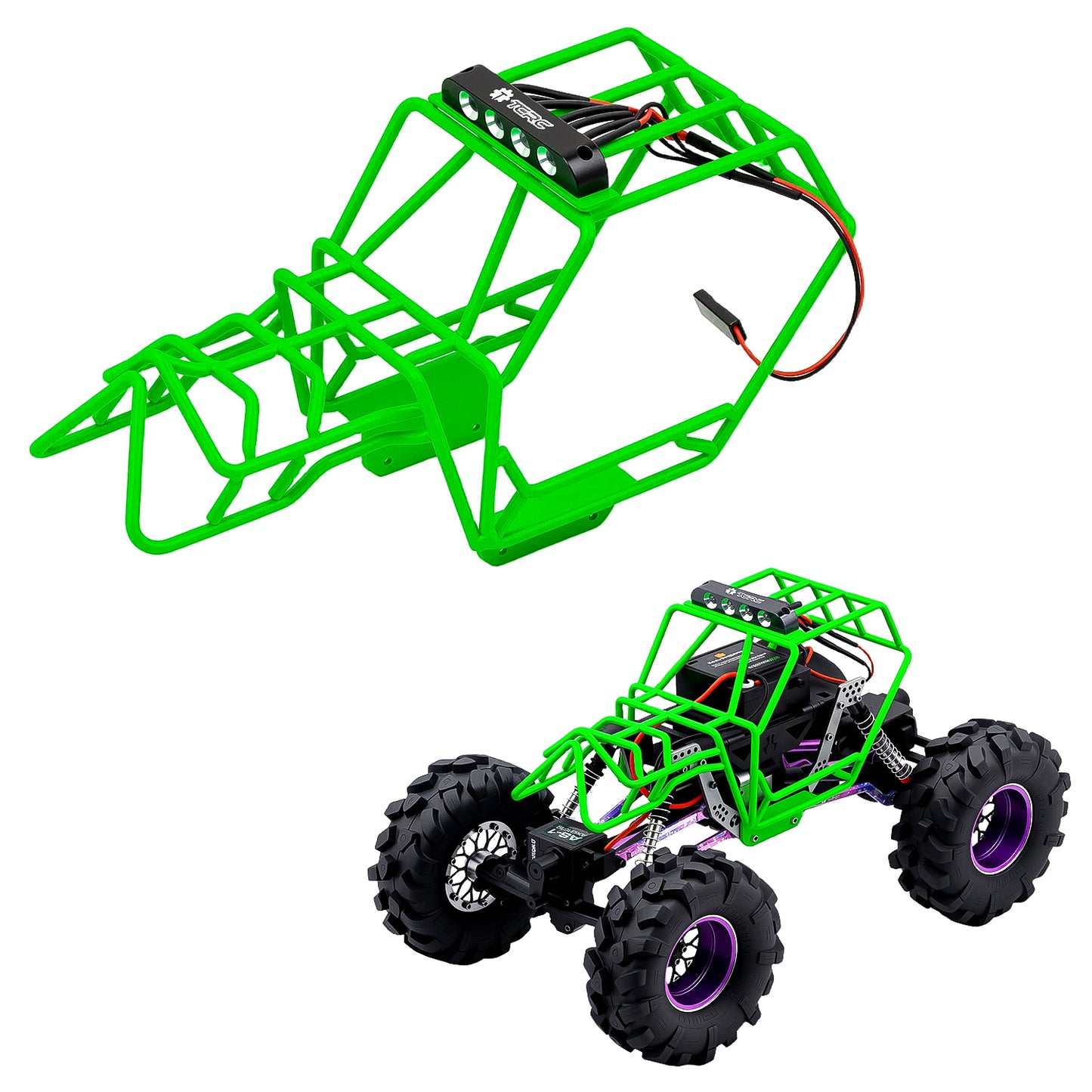 CRC Metal Roll Cage Body Shell with Aluminum LED Lamp Holder for 1/18 TRX4M Defender Bronco Crawler Truck