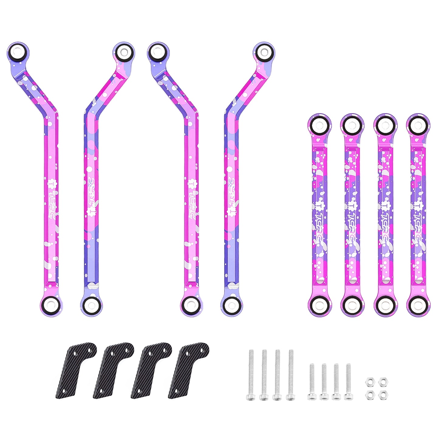 TCRC Splash Anodizing Aluminum High Clearance Chassis Suspension Links Rod Linkage Set with Carbon Fiber shock absorber extension bracket(4) for Axial AX24 XC-1(Wheelbase extended by 150mm)