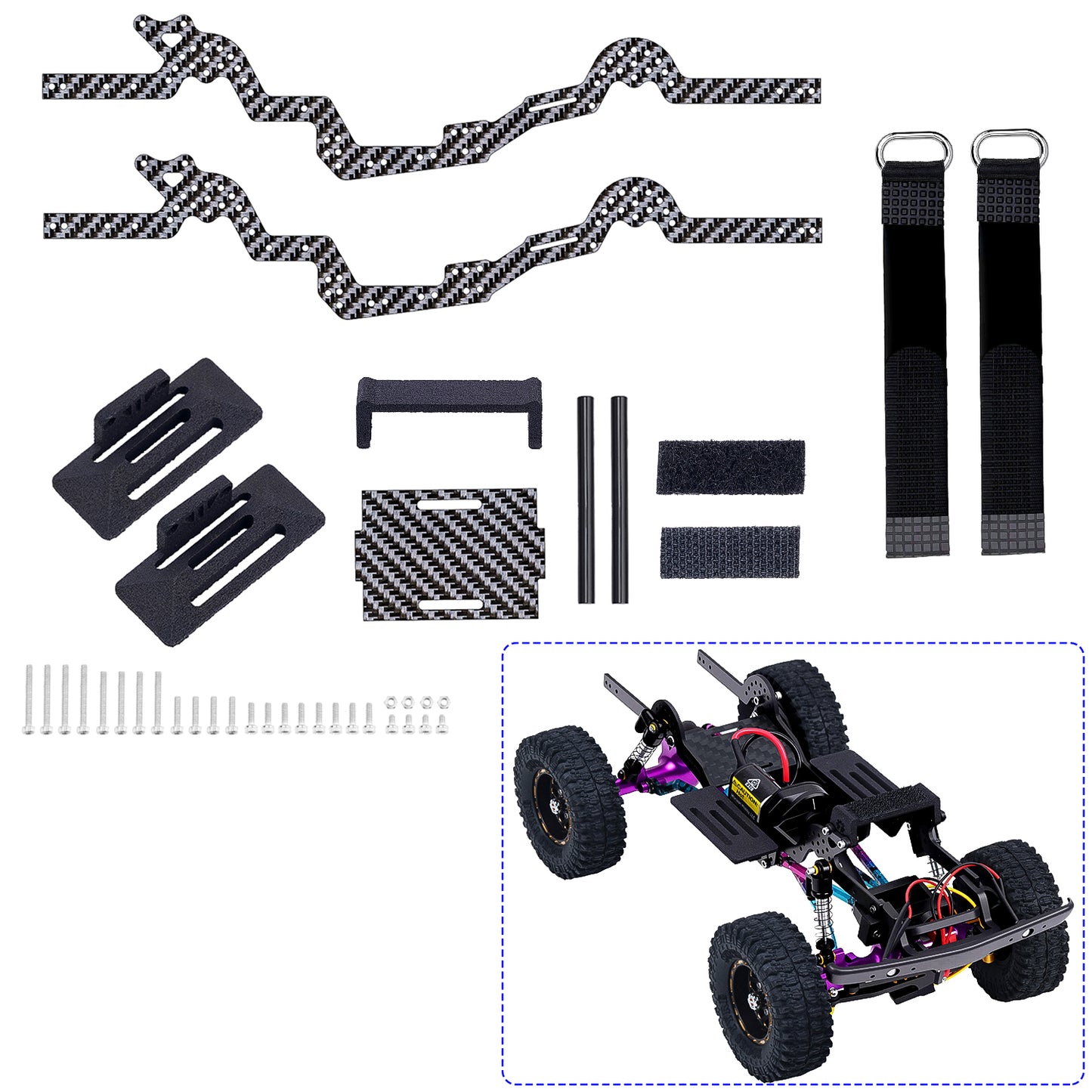 TCRC Carbon Fiber LCG Chassis Kit Frame Rail for Axial SCX24 Chevrolet C10 JLU Bronco Base Camp 1/24 RC Crawler Car