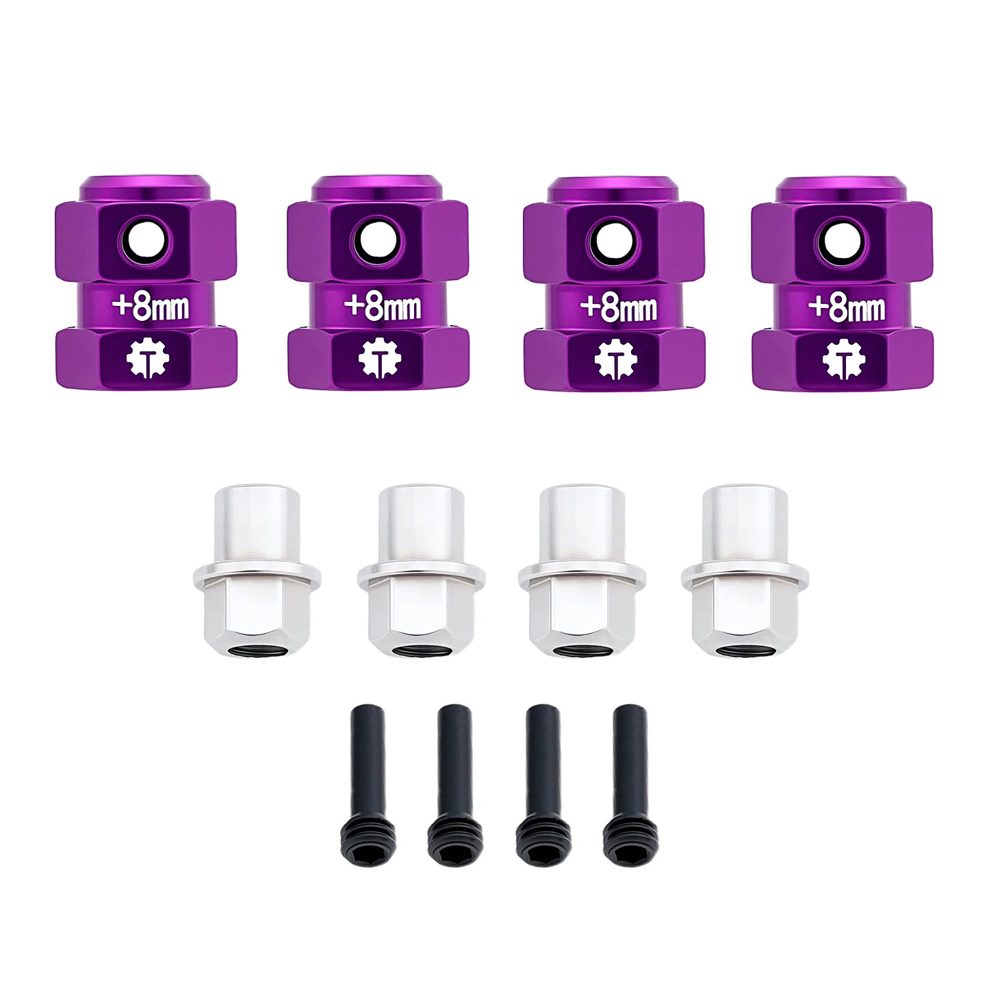 TCRC 4PCS Aluminum 12mm Wheel Hex Hubs 8MM Extension Adapters for Axial 1/8 AXP8 Gilamon Trail Buggy