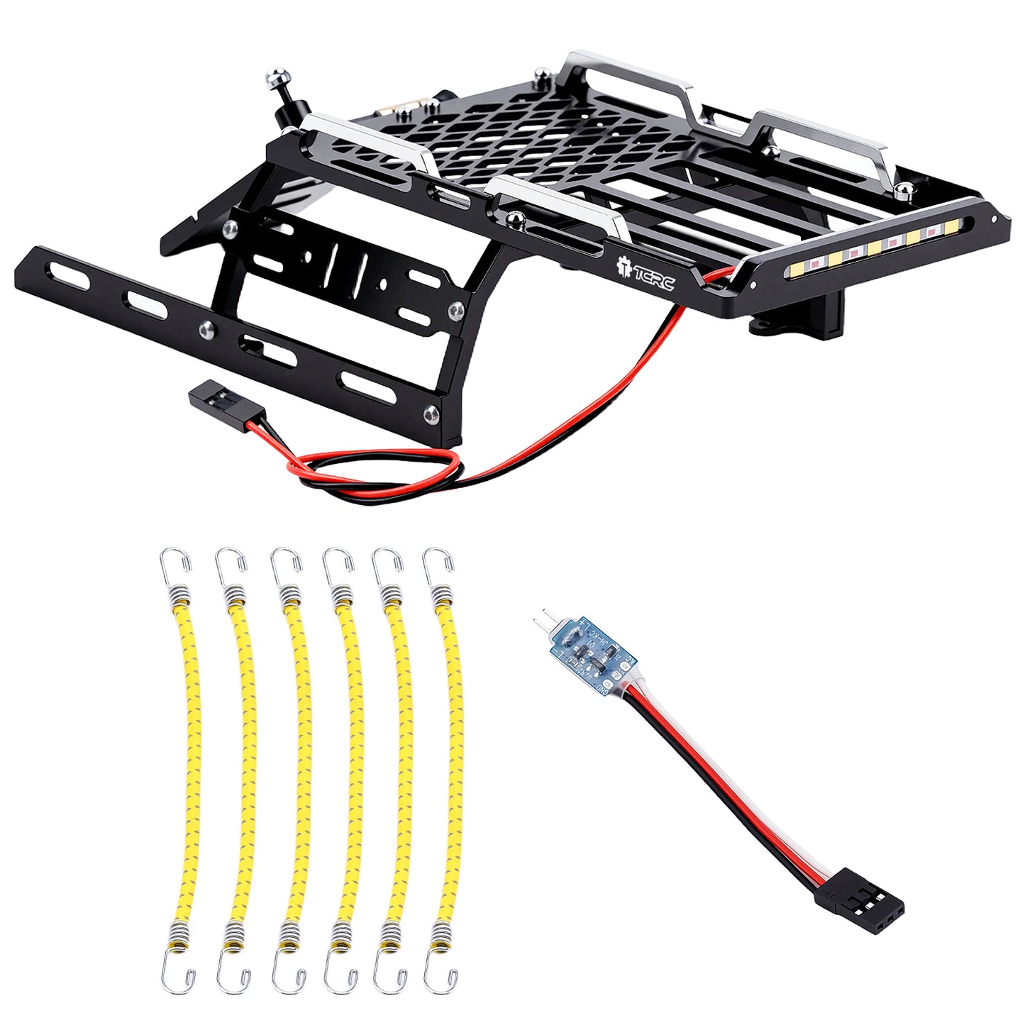 TCRC Aluminum Bed Rack & Spare Tire Carrier w/ Bright White LED Light Strip & CH3 Light Control Switch Set For 1/18 TRX4M F-150 High Trail Crawler Truck Upgrade