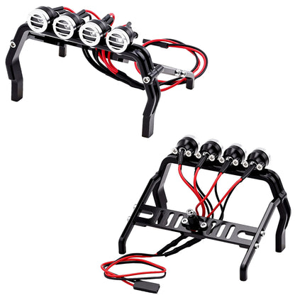 TCRC Aluminum Bed Rack & Spare Tire Carrier with Roof LED Lights (4) for 1/18 TRX4M F-150 High Trail Crawler Truck