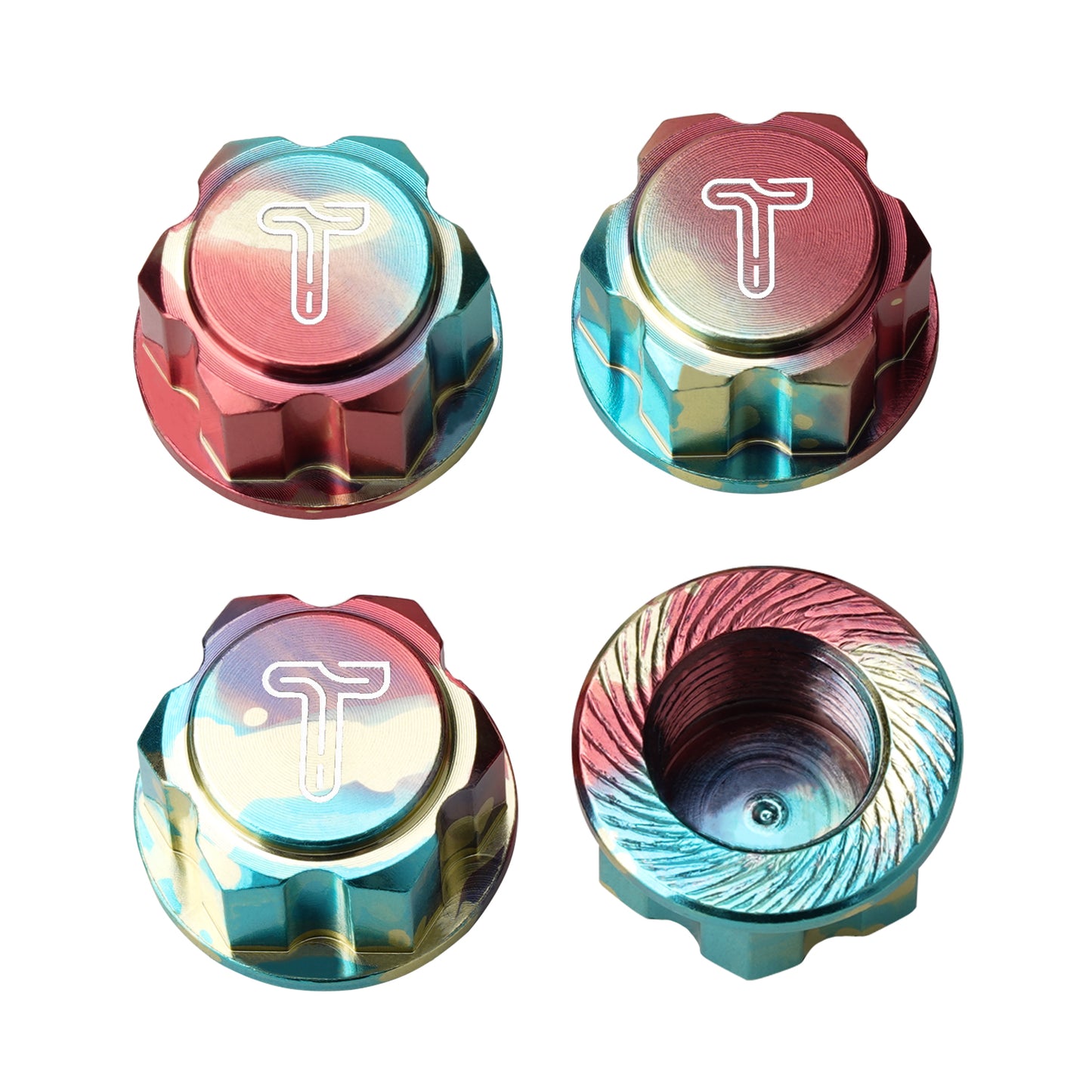 TCRC 4PCS Splash Anodizing Aluminum 17mm Hex Wheel Nut Center Cap for 1/10 1/8 RC Car Monster Truck(1.0mm Thread Pitch)