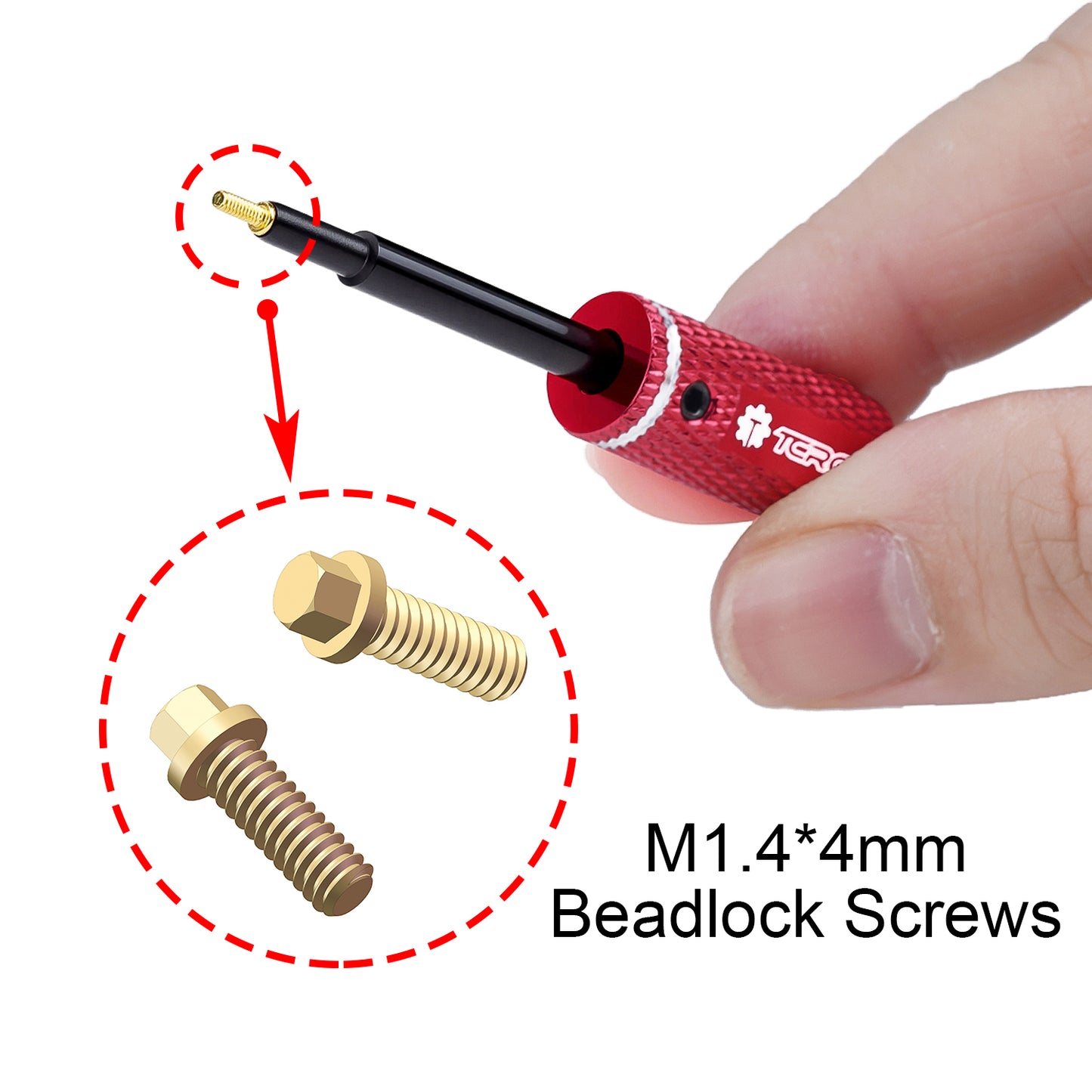 TCRC 75PCS Carbon Steel M1.4x4mm Beadlock Screws with Aluminum Easy Handheld Installation Tool for 1.0inch 1.3inch wheel hubs