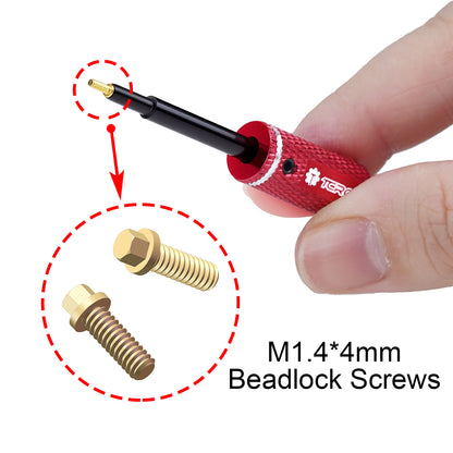 TCRC 75PCS Carbon Steel M1.4x4mm Beadlock Screws with Aluminum Easy Handheld Installation Tool for 1.0inch 1.3inch wheel hubs
