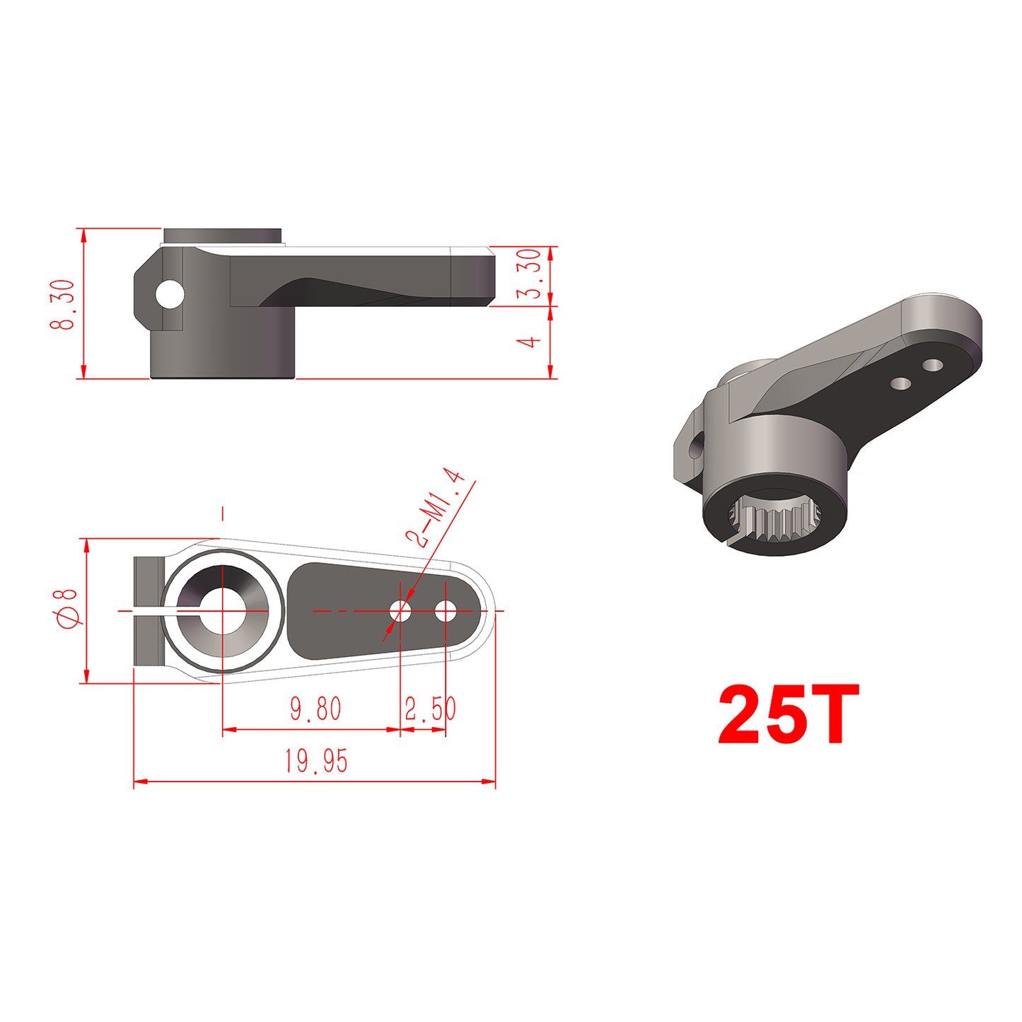 TCRC 7075 Aluminum 25T Micro Servo Horn with M1.4 Threaded Holes for REEFS RC 99 Micro Servo 1/24 Axial SCX24 AX24