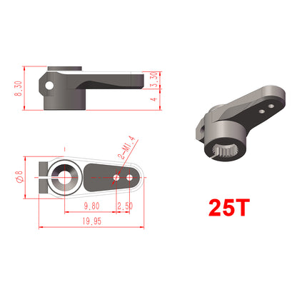 TCRC 7075 Aluminum 25T Micro Servo Horn with M1.4 Threaded Holes for REEFS RC 99 Micro Servo 1/24 Axial SCX24 AX24