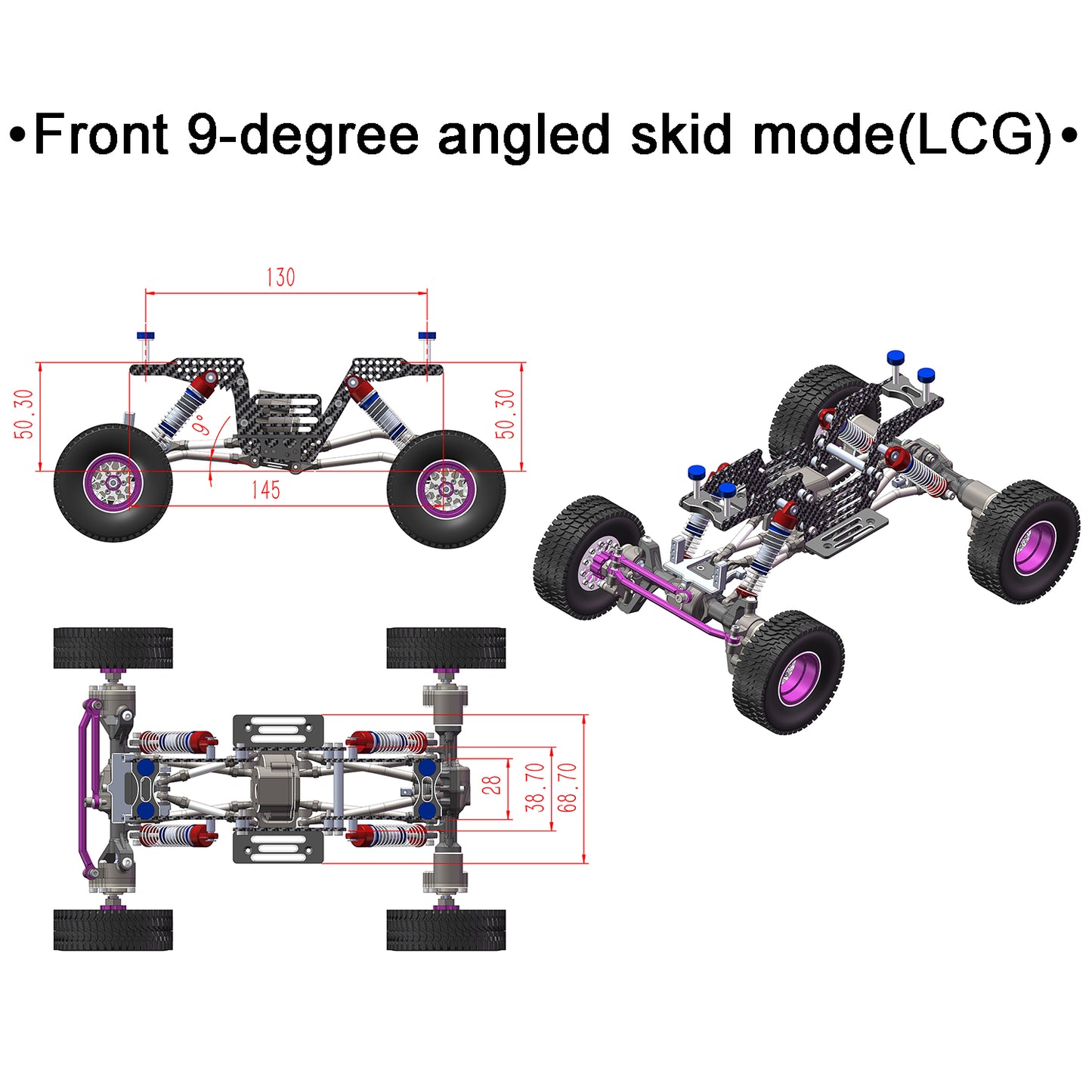 Blue Forged Carbon Fiber LCG Chassis Kit High Gloss Frame Rail for Redcat Ascent-18