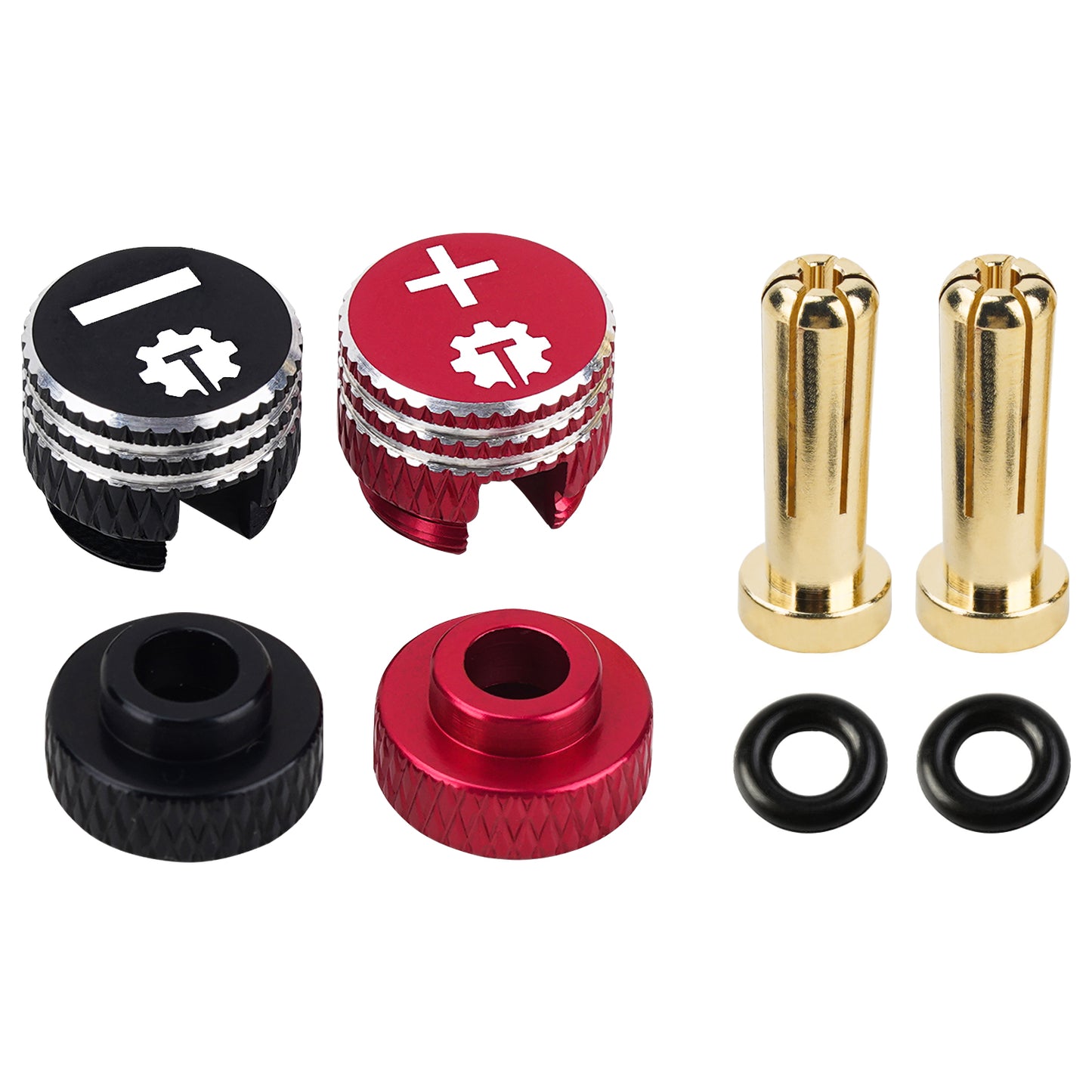 TCRC 2PCS Aluminum Heatsink 5mm Bullet Plug Connectors & Grips for Li-Po and Li-HV Hardcase Power (Red + Black)