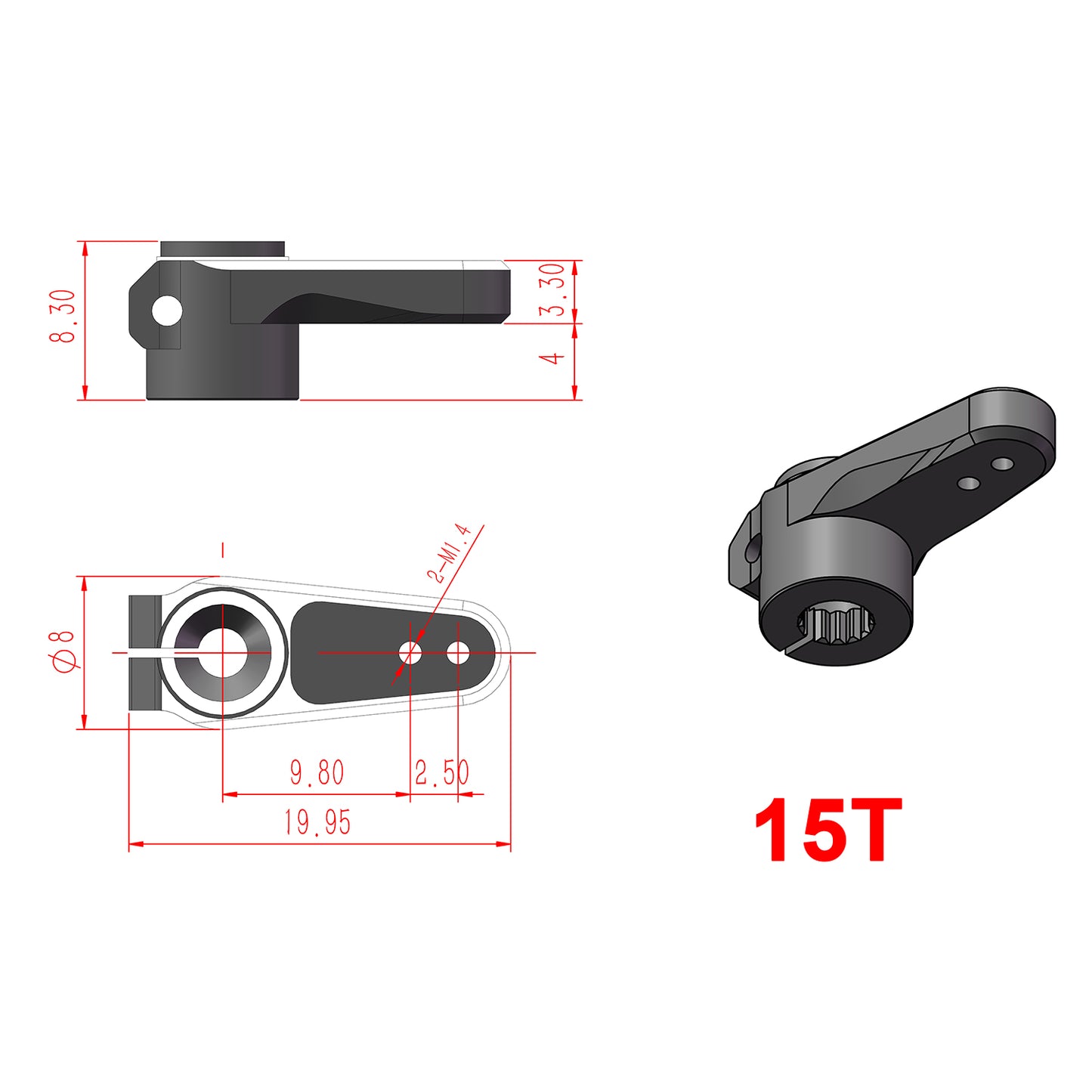 TCRC 7075 Aluminum 15T Micro Servo Horn with M1.4 Threaded Holes for EMAX Servo 1/24 Axial SCX24 AX24