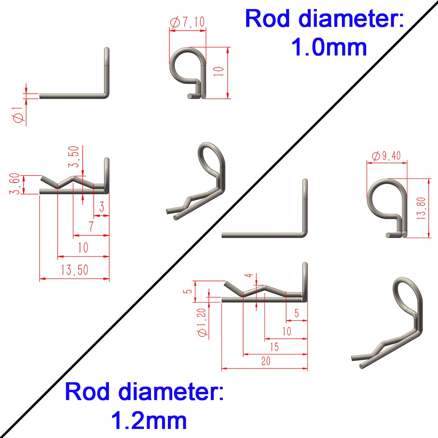 TCRC 120pcs Colorful 90-Degree Angle RC Body Clips Bent Springy Pins(2 sizes-Pack)