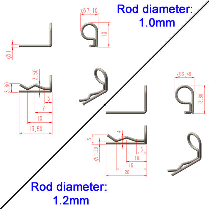 TCRC 120pcs Colorful 90-Degree Angle RC Body Clips Bent Springy Pins(2 sizes-Pack)