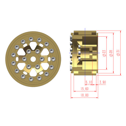 TCRC 4PCS Full Brass 1.0 Inch Beadlock Wheels Hubs 185g/set Weights
