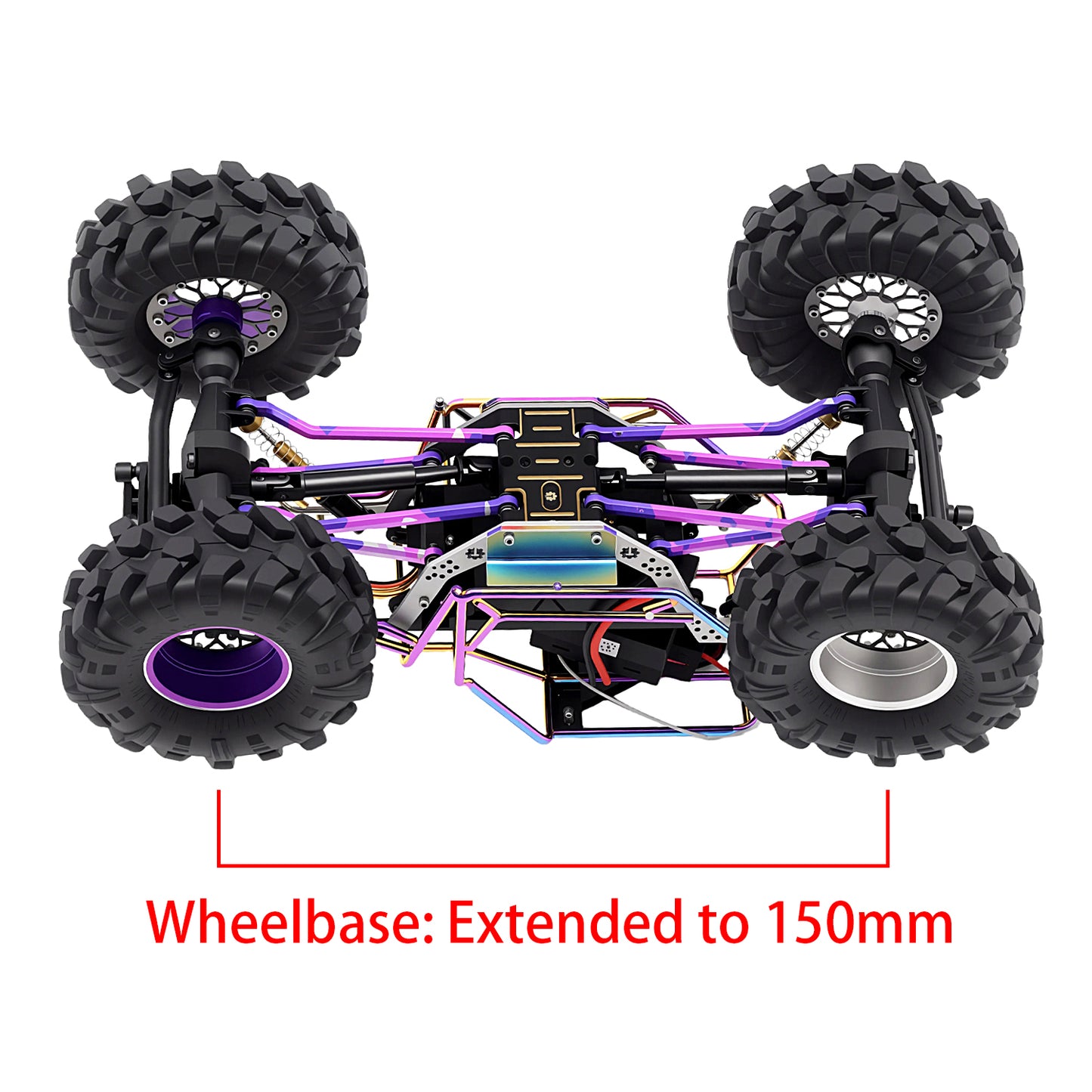 TCRC Splash Anodizing Aluminum High Clearance Chassis Suspension Links Rod Linkage Set with Carbon Fiber shock absorber extension bracket(4) for Axial AX24 XC-1(Wheelbase extended by 150mm)