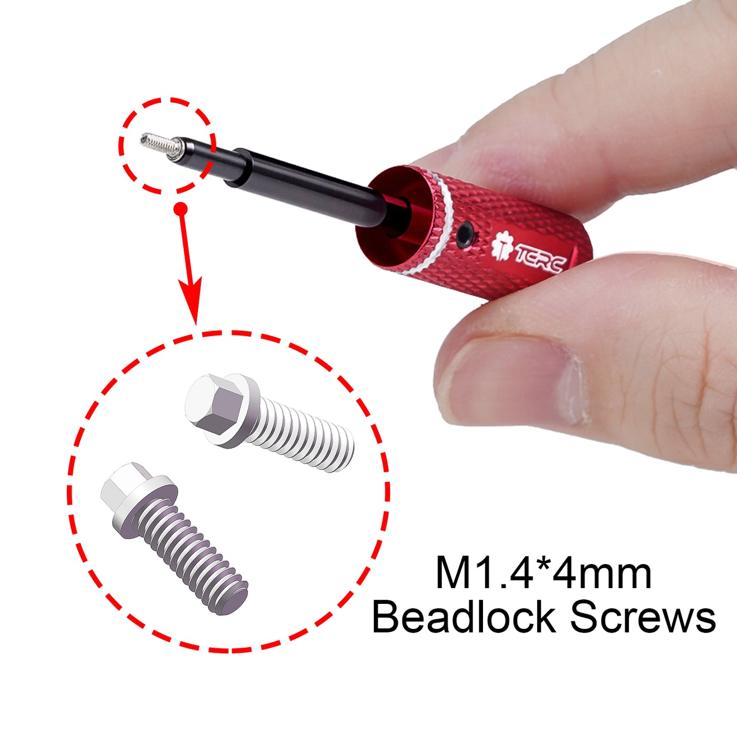 TCRC 75PCS Carbon Steel M1.4x4mm Beadlock Screws with Aluminum Easy Handheld Installation Tool for 1.0inch 1.3inch wheel hubs