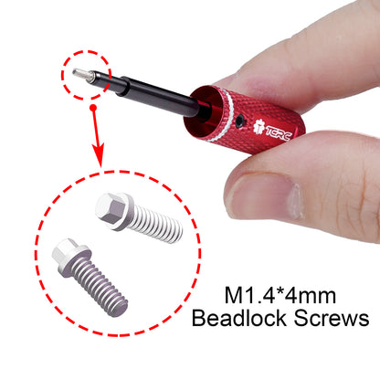TCRC 75PCS Carbon Steel M1.4x4mm Beadlock Screws with Aluminum Easy Handheld Installation Tool for 1.0inch 1.3inch wheel hubs