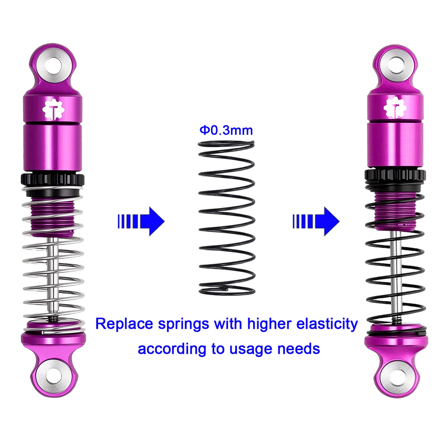 TCRC 4PCS Aluminum 27mm Shock Absorber Damper Set for Axial SCX30 1/30 RC Crawler Car Upgrades
