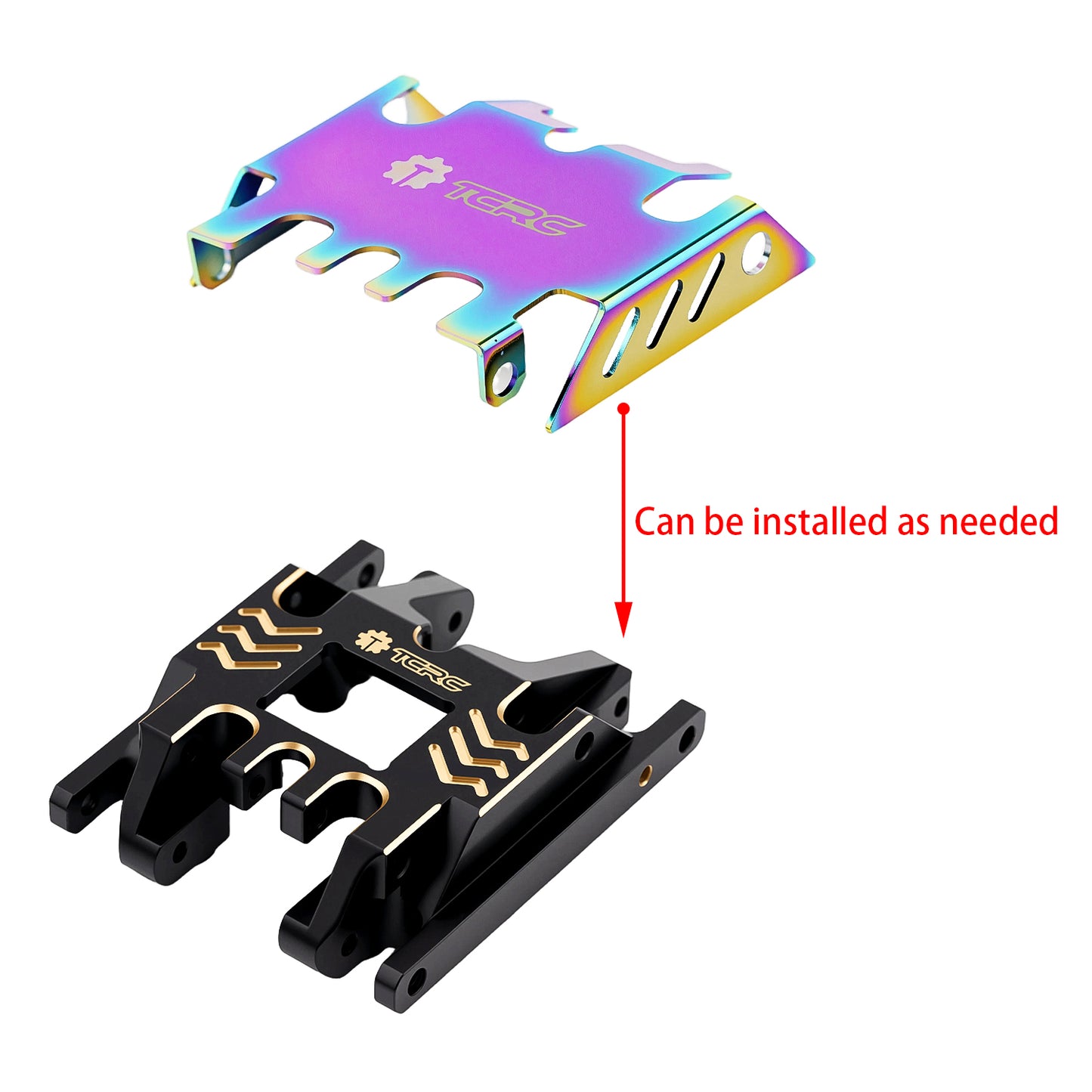TCRC Brass High Precision CNC Machined Skid Plate with Colorful Stainless Steel Protection Plate for 1/18 TRX4M Defender Bronco F-150 High Trail Crawler Truck