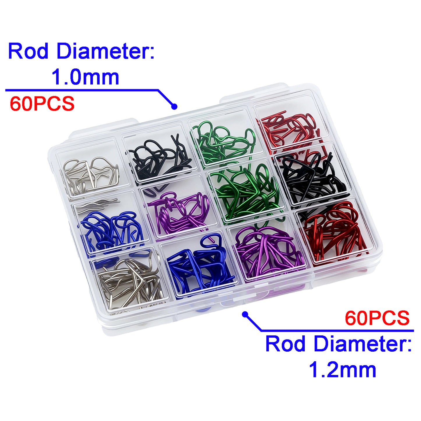 TCRC 120pcs Colorful 90-Degree Angle RC Body Clips Bent Springy Pins(2 sizes-Pack)