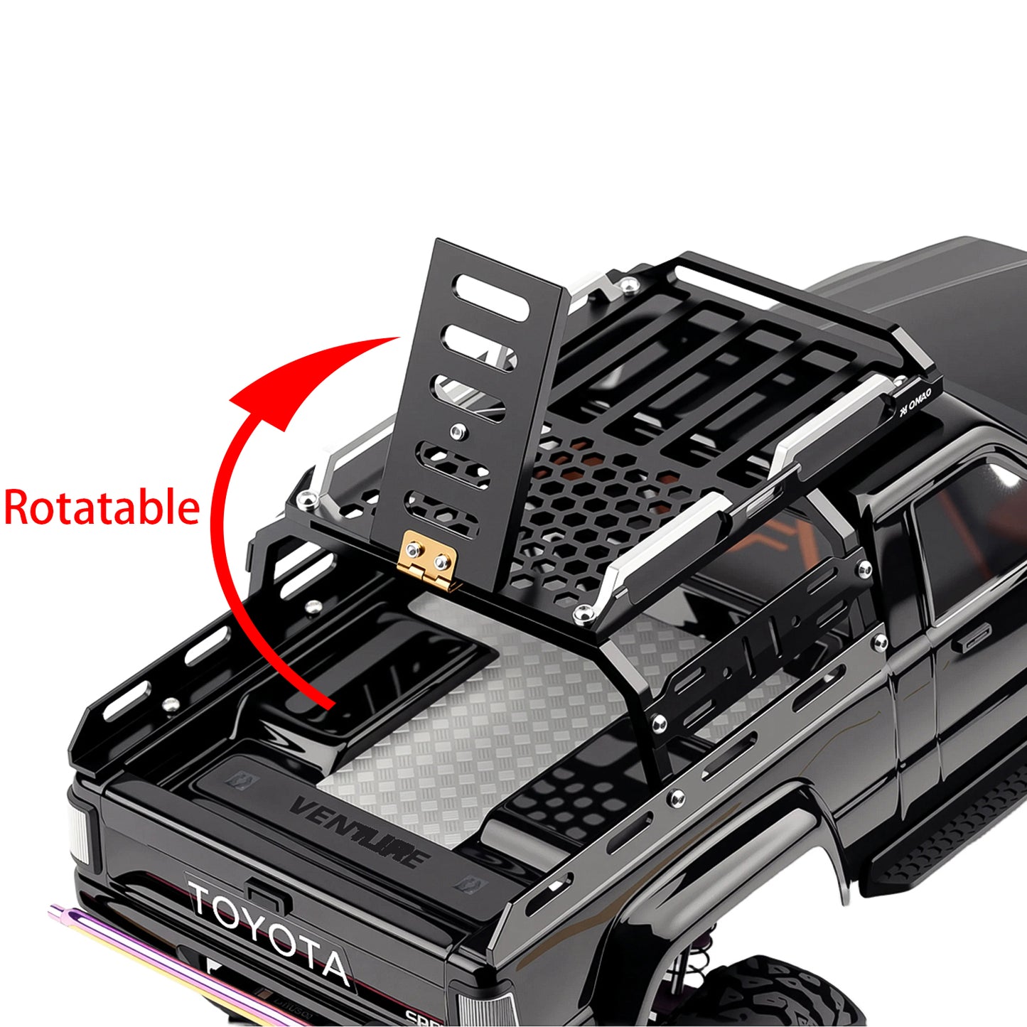 TCRC Aluminum Bed Rack & Spare Tire Carrier & Anti-skid Plate Board with Colored Reflective Luggage Rope Set For HPI Venture18