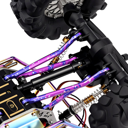 TCRC Splash Anodizing Aluminum High Clearance Chassis Suspension Links Rod Linkage Set with Carbon Fiber shock absorber extension bracket(4) for Axial AX24 XC-1(Wheelbase extended by 150mm)