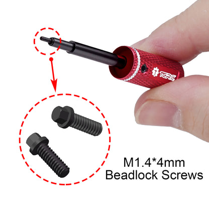 TCRC 75PCS Carbon Steel M1.4x4mm Beadlock Screws with Aluminum Easy Handheld Installation Tool for 1.0inch 1.3inch wheel hubs