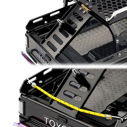 TCRC Aluminum Bed Rack & Spare Tire Carrier & Anti-skid Plate Board with Colored Reflective Luggage Rope Set For HPI Venture18